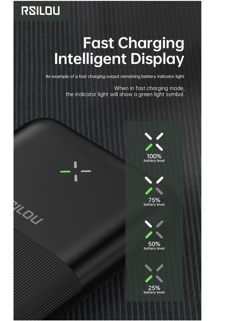 RN10 Mini Ultra-Thin Power Bank, Capacity 10000mAh Fast Charging with Digital Display, 22.5W Output per port, 38.5W tatal Max power, USB-C and USB-A Dual Ports Fast charging, Micro and Lightning charing port