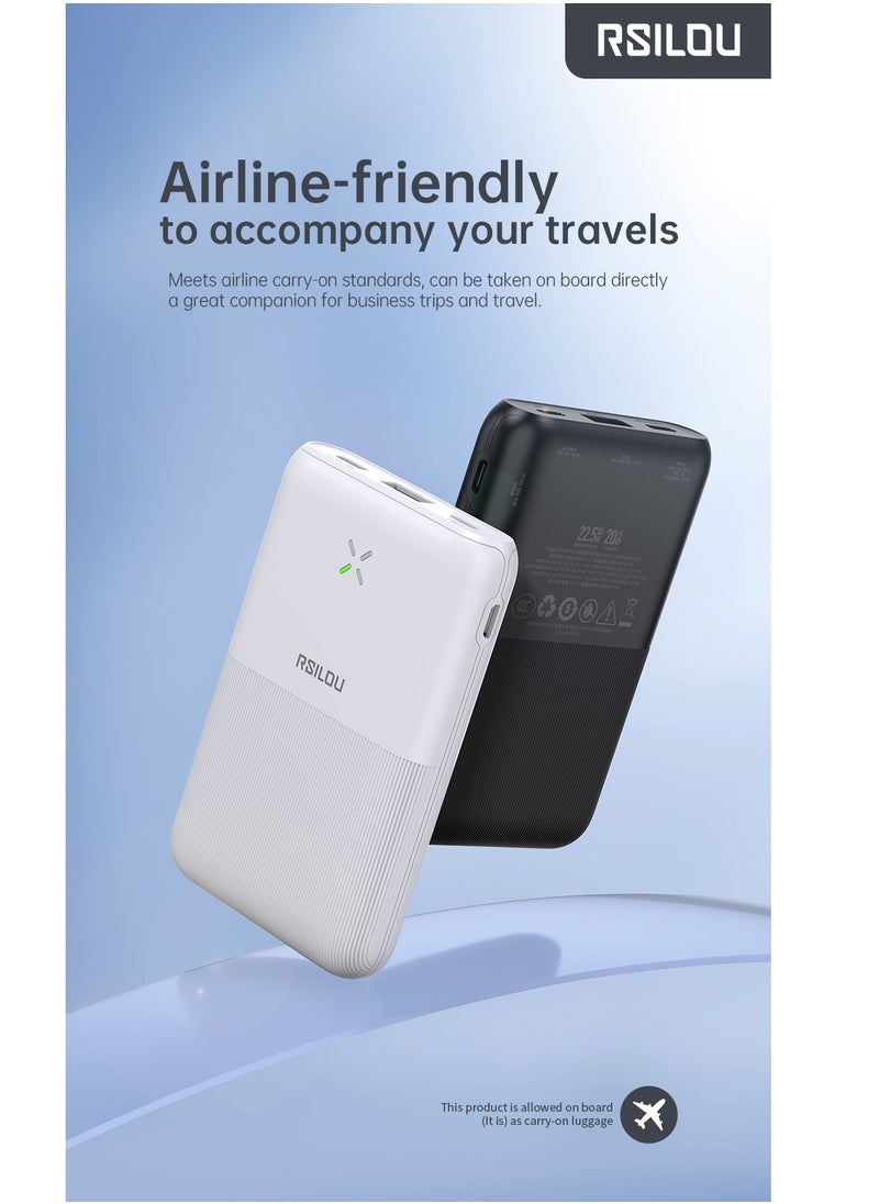 RN10 Mini Ultra-Thin Power Bank, Capacity 10000mAh Fast Charging with Digital Display, 22.5W Output per port, 38.5W tatal Max power, USB-C and USB-A Dual Ports Fast charging, Micro and Lightning charing port