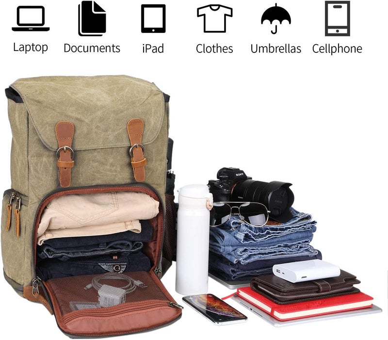 UBAYMAX Camera Backpack, DSLR SLR Waterproof Canvas Camera Bags Rucksack 15.6 inch Laptop Bag Travel Bag for Canon Nikon Sony Camera and Lens Tripod Accessories - Image 5