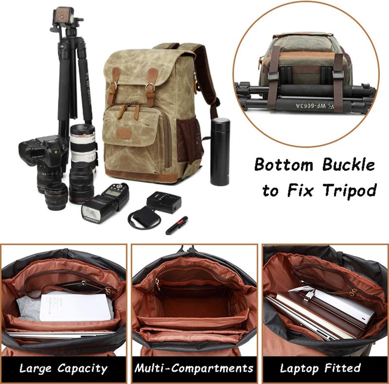 UBAYMAX Camera Backpack, DSLR SLR Waterproof Canvas Camera Bags Rucksack 15.6 inch Laptop Bag Travel Bag for Canon Nikon Sony Camera and Lens Tripod Accessories - Image 4