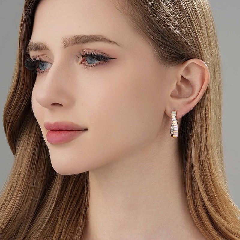 EVEVIC Austrian Crystal Hoop Earrings for Women Pave Oval Hoop Earrings for Women 14K Gold Plated Hypoallergenic Jewelry Gift - Image 2
