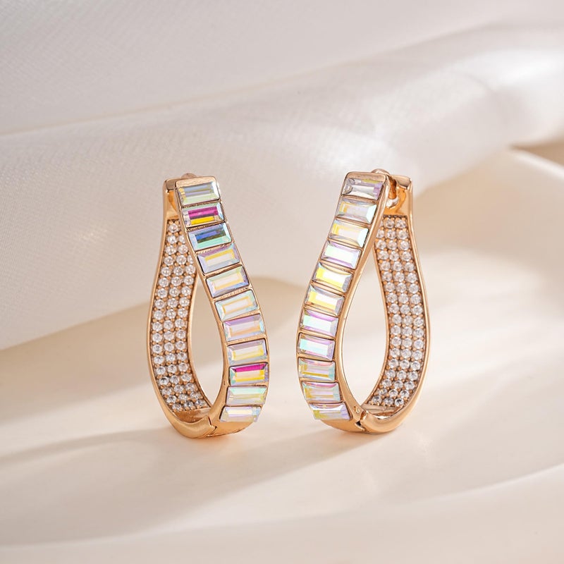 EVEVIC Austrian Crystal Hoop Earrings for Women Pave Oval Hoop Earrings for Women 14K Gold Plated Hypoallergenic Jewelry Gift - Image 3