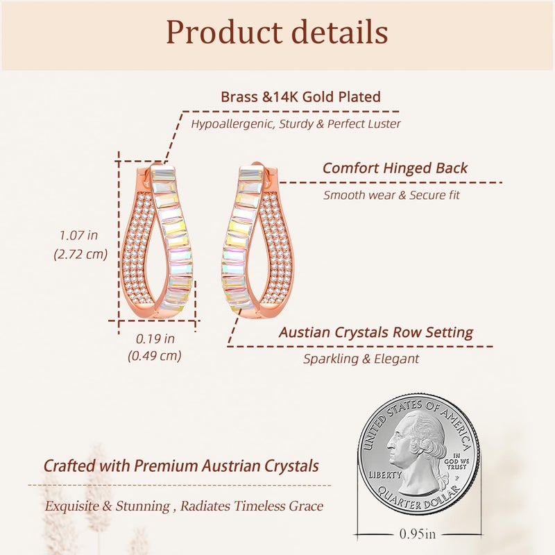 EVEVIC Austrian Crystal Hoop Earrings for Women Pave Oval Hoop Earrings for Women 14K Gold Plated Hypoallergenic Jewelry Gift - Image 4