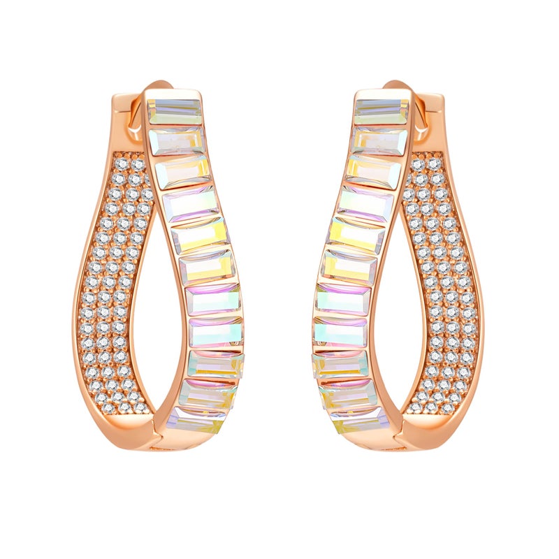 EVEVIC Austrian Crystal Hoop Earrings for Women Pave Oval Hoop Earrings for Women 14K Gold Plated Hypoallergenic Jewelry Gift - Image 1