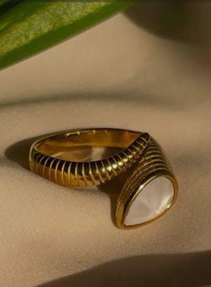 Luxuria 18k Gold Plated Stainless Steel Double Snake Ring with White Stone - Image 1