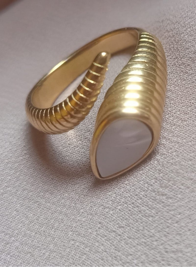 Luxuria 18k Gold Plated Stainless Steel Double Snake Ring with White Stone - Image 2