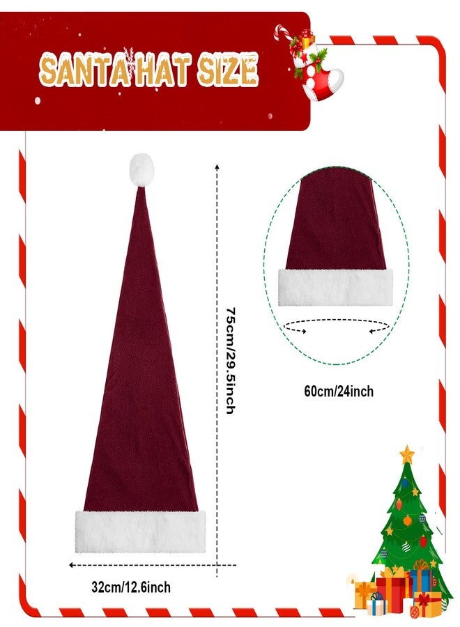 Cozypower 4 Pack Burgundy Santa Hats Velvet Long Unisex Extra Thicken Plush Christmas Hats for Adults Xmas New Year Gift - Image 2