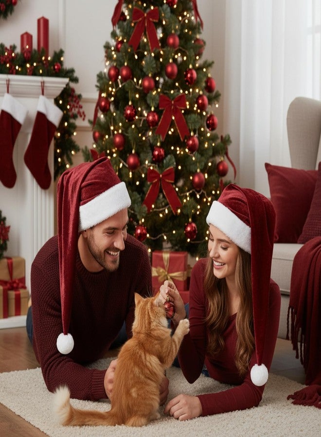 Cozypower 4 Pack Burgundy Santa Hats Velvet Long Unisex Extra Thicken Plush Christmas Hats for Adults Xmas New Year Gift - Image 4