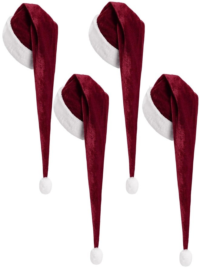 Cozypower 4 Pack Burgundy Santa Hats Velvet Long Unisex Extra Thicken Plush Christmas Hats for Adults Xmas New Year Gift - Image 1