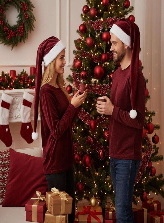 Cozypower 4 Pack Burgundy Santa Hats Velvet Long Unisex Extra Thicken Plush Christmas Hats for Adults Xmas New Year Gift - Image 5
