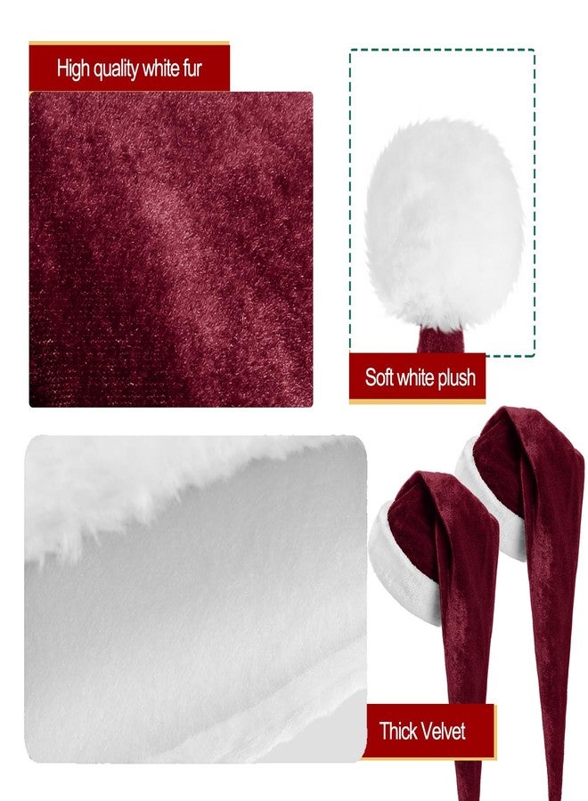 Cozypower 4 Pack Burgundy Santa Hats Velvet Long Unisex Extra Thicken Plush Christmas Hats for Adults Xmas New Year Gift - Image 3