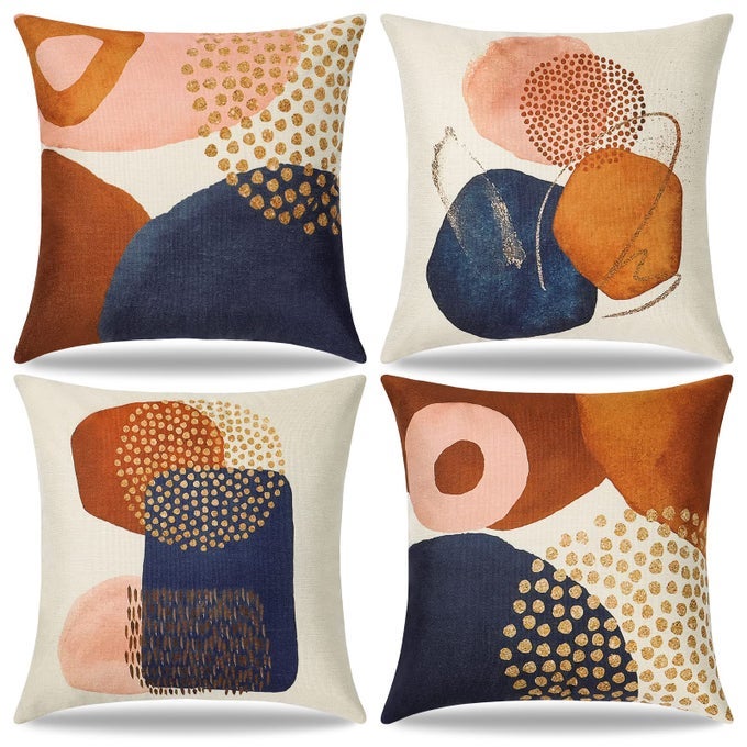 THROW PILLOW COVERS 18X18 SET OF 4 MID CENTURY MODERN DECORATIVE PILLOWCASES NAVY BLUE BURNT ORANGE CUSHION COVERS FOR COUCH SOFA BEDROOM ABSTRACT GEOMETRIC HOME DECOR