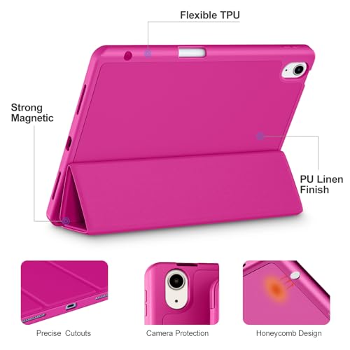 Akkerds Compatible with iPad Air 11 Inch Case 7th/6th Generation (M3/M2) 2025/2024, for iPad Air 5th/4th Generation Case 10.9 Inch 2022/2020 with Pencil Holder[Auto Sleep/Wake], Rose - Image 3