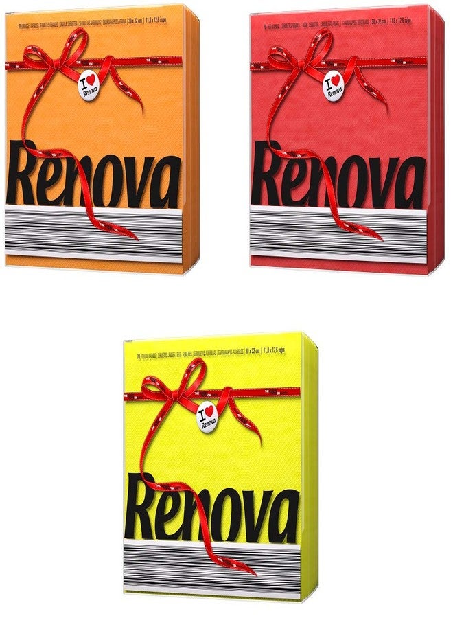 Renova Paper Napkins - Multicolor, Pack of 3 (Orange, Red, Yellow), Extra Soft and Absorbent Paper, First Time in India