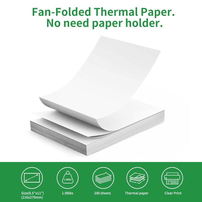 Gloryang Thermal Printer Paper 8.5 x 11 Inch US Letter Size, Quick-Dry Fan-Folded Thermal Paper, Advanced Thermal Printing, Compatible with Gloryang&JADENS PD-A4 Portable Printer, 200 Sheets - Image 4