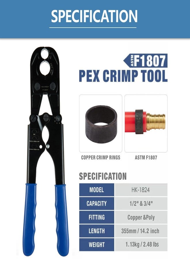 GUOFIS PEX Crimping Tool,1/2Inch,3/4Inch Combo Crimp Copper Rings Tool, Conforms to ASTM F1807 Standards,with Go-No-Go Gauge &Cutter - Image 2