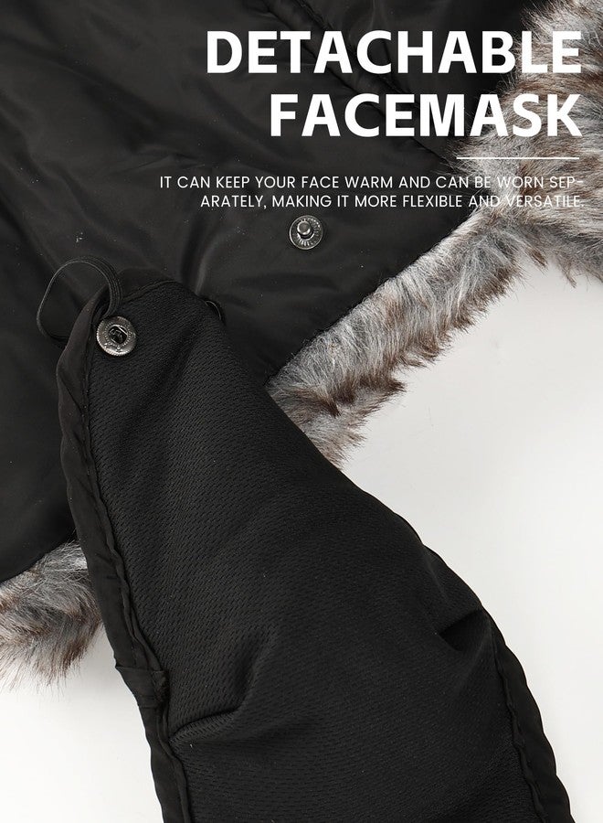 Buauty Fur Trapper Hat for Men Women Winter Ushanka Hats with Ear Flaps Warm Russian Bomber Hat Windproof Fuzzy Thick Sonw Eskimo Hat with Removable Mask Faux Winter Accessories Hunting Cap - Black - Image 3