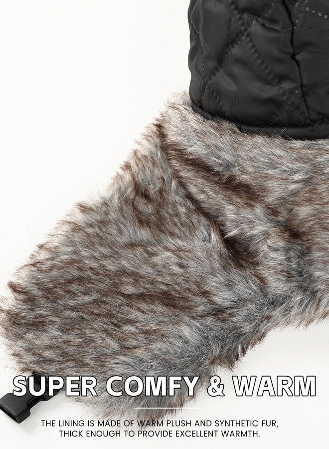 Buauty Fur Trapper Hat for Men Women Winter Ushanka Hats with Ear Flaps Warm Russian Bomber Hat Windproof Fuzzy Thick Sonw Eskimo Hat with Removable Mask Faux Winter Accessories Hunting Cap - Black - Image 2