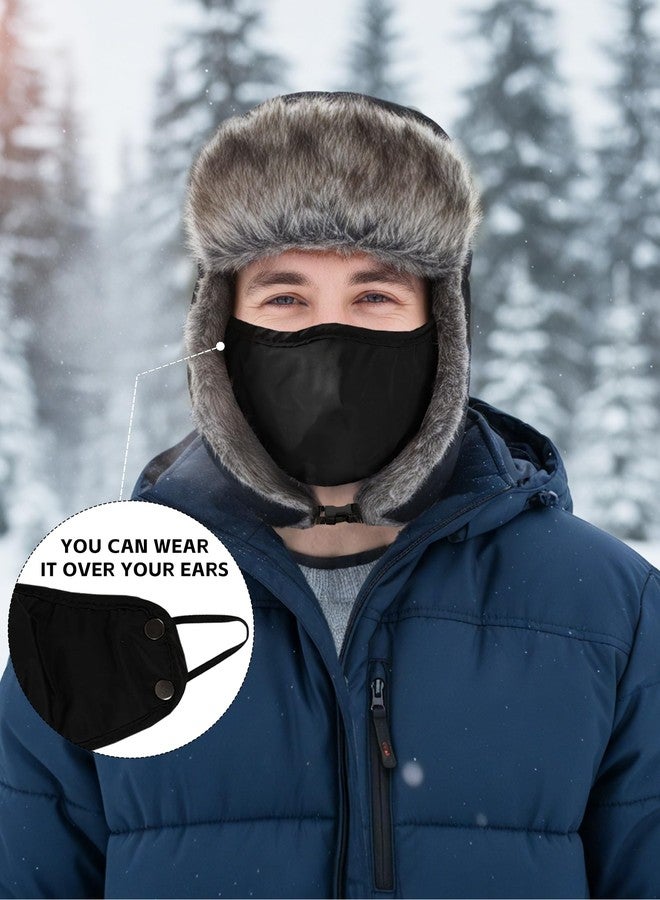Buauty Fur Trapper Hat for Men Women Winter Ushanka Hats with Ear Flaps Warm Russian Bomber Hat Windproof Fuzzy Thick Sonw Eskimo Hat with Removable Mask Faux Winter Accessories Hunting Cap - Black - Image 5