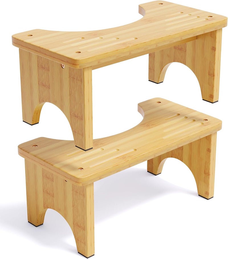 Uaniar 2 Pack Wood Toilet Stool Squat Adult, Bamboo Poop Stool for Bathroom, 7 Inch Potty Squatting Stool for Adults, Wooden Toilet Squat Step Stool for Pooping, Bathroom Pooping Stools for Kids - Image 1