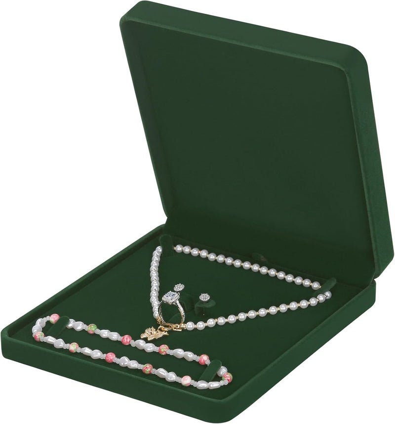 Velvet Jewelry Set Box, Velvet Gift Box for Bracelet Necklace Earring Ring (Green)