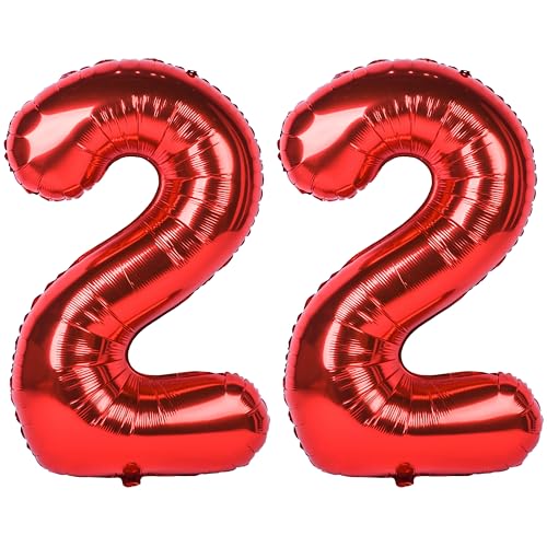 CHANGZHONG 40 Inch Red Number 22 Balloon Giant Helium Polyester Film 22th Birthday Girl Boy Self Inflating Digit TwentyTwo For Anniversary Celebration Baby Shower New Year Engagement Party Decoration - Image 1