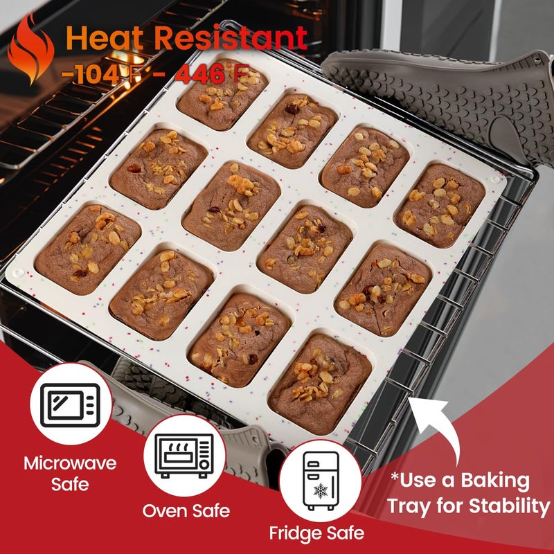 CAKETIME Mini Loaf Pan, Silicone Mini Bread Loaf Pans 12 Cups for Baking Mini Bread, Brownie, Cornbread, Cheesecake, Soap Nonstick - Image 4