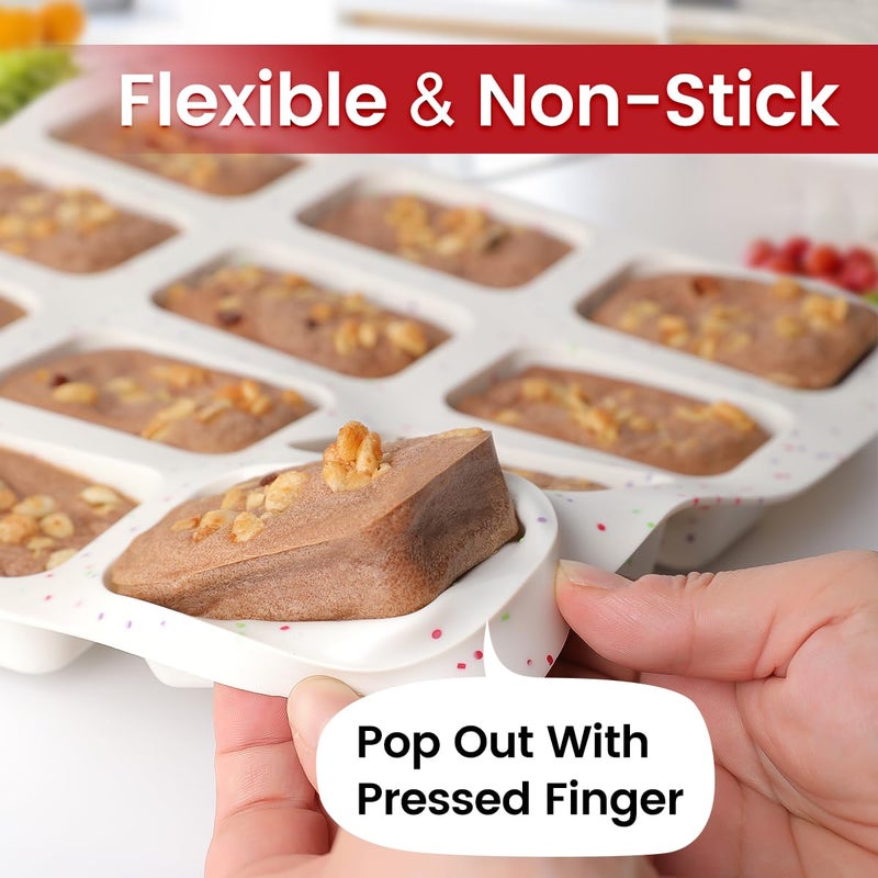 CAKETIME Mini Loaf Pan, Silicone Mini Bread Loaf Pans 12 Cups for Baking Mini Bread, Brownie, Cornbread, Cheesecake, Soap Nonstick - Image 2