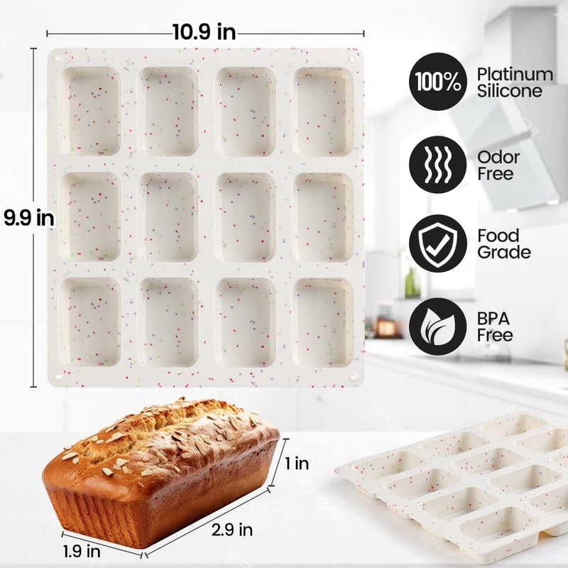 CAKETIME Mini Loaf Pan, Silicone Mini Bread Loaf Pans 12 Cups for Baking Mini Bread, Brownie, Cornbread, Cheesecake, Soap Nonstick - Image 3