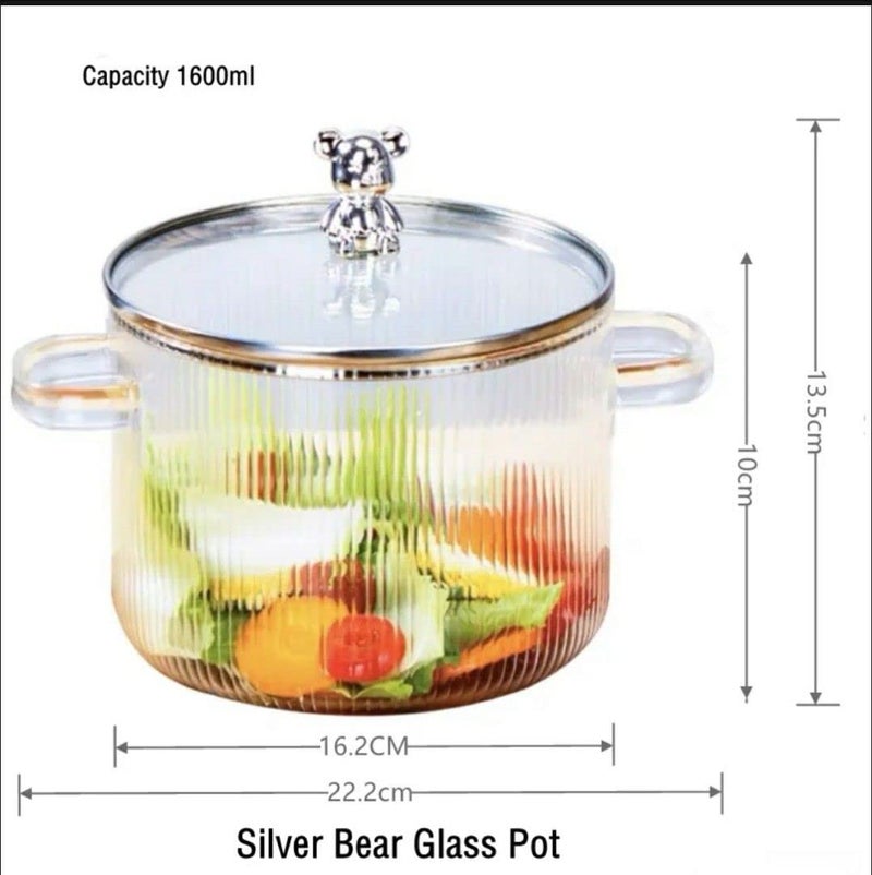 IndusBay® Pack of 2, Fluted 1600 ML Glass Cooking Pot Heat-Resistant Borosilicate Glass Cookware Set stovetop Pot - Safe for Pasta Noodle, Soup, Milk, Tea, Clear - Image 2