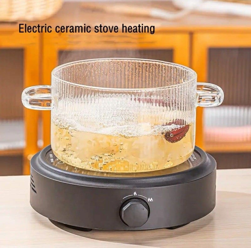 IndusBay® Pack of 2, Fluted 1600 ML Glass Cooking Pot Heat-Resistant Borosilicate Glass Cookware Set stovetop Pot - Safe for Pasta Noodle, Soup, Milk, Tea, Clear - Image 5