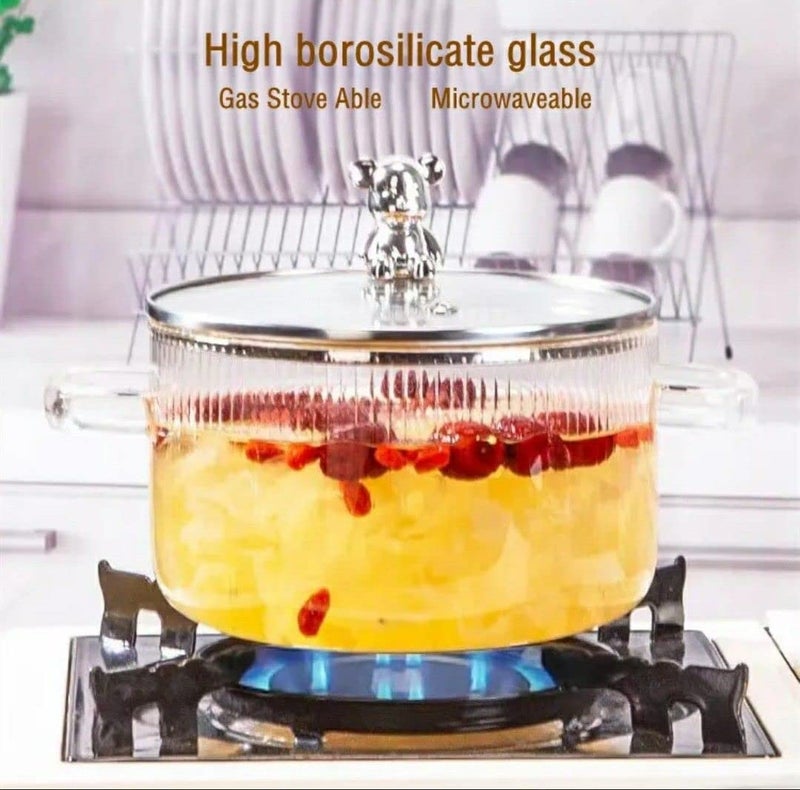 IndusBay® Pack of 2, Fluted 1600 ML Glass Cooking Pot Heat-Resistant Borosilicate Glass Cookware Set stovetop Pot - Safe for Pasta Noodle, Soup, Milk, Tea, Clear - Image 3