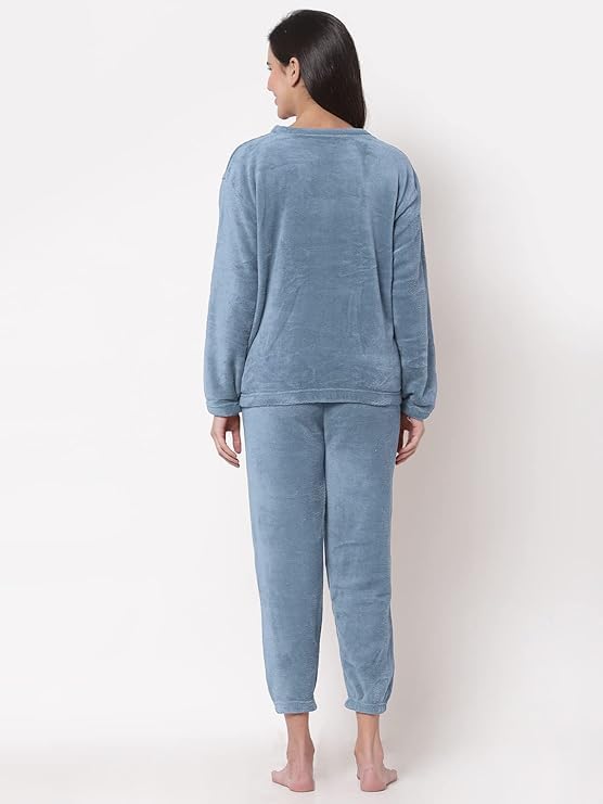 Ukal Combo Pack of 2 Women Winter Nightsuit Ladies Fur Nightwear Warm Night Suit Girls Pyjama Women's Top Pajama Pants Regular Fit Pyjama Set (S, Blue_Maroon) - Image 5