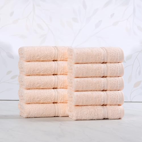 Superior Egyptian Cotton 10-Piece Face Towel Set , Small Towels For Facial, Spa, Quick Dry, Absorbent Towels, Bathroom Accessories, Guest Bath, Home Essentials, Washcloth, Airbnb, Peach - Image 2