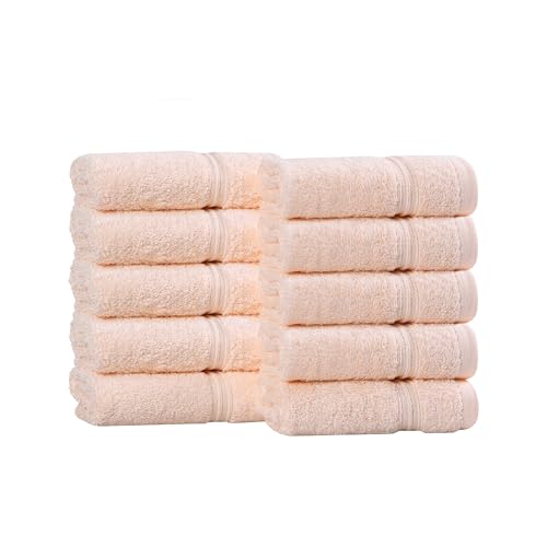 Superior Egyptian Cotton 10-Piece Face Towel Set , Small Towels For Facial, Spa, Quick Dry, Absorbent Towels, Bathroom Accessories, Guest Bath, Home Essentials, Washcloth, Airbnb, Peach - Image 1