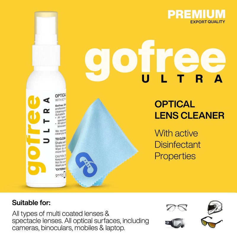 GOFREE Ultra Premium Export Quality Lens Cleaner Kit With Cleaning Cloth For Spectacles, Glasses, Camera Lens With Active Disinfectant Properties Solution - 100ML (Pack Of 2) - Image 5