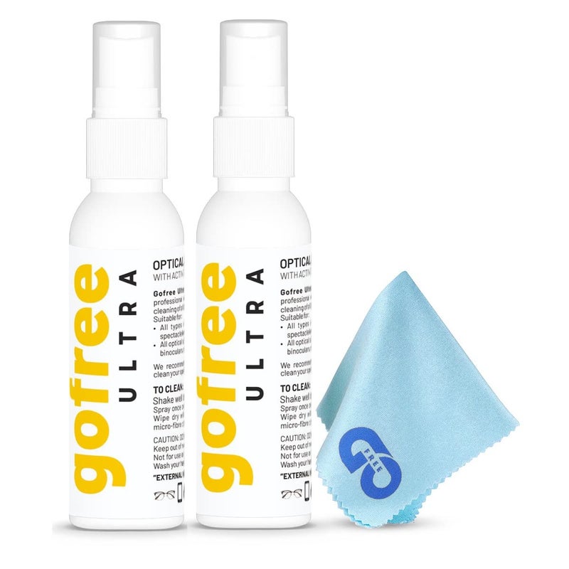 GOFREE Ultra Premium Export Quality Lens Cleaner Kit With Cleaning Cloth For Spectacles, Glasses, Camera Lens With Active Disinfectant Properties Solution - 100ML (Pack Of 2) - Image 1