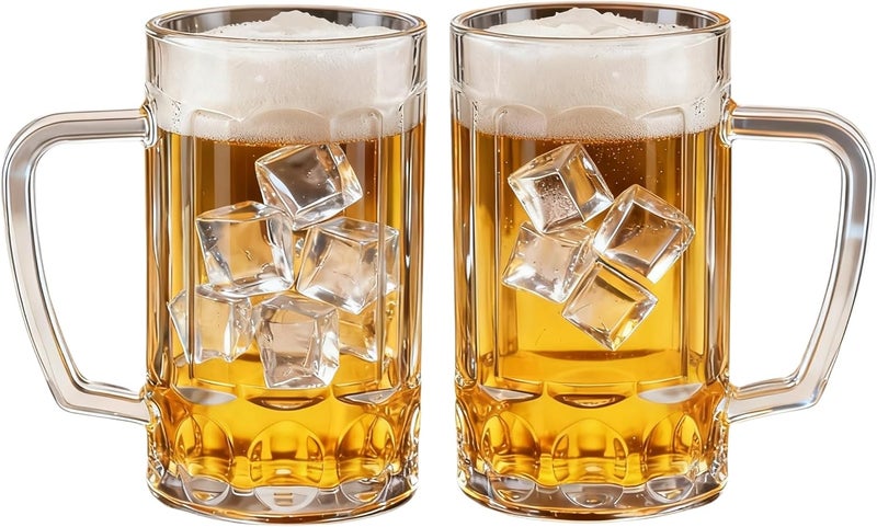 Komost 14oz Plastic Beer Mugs with Handle Set of 2, Reusable Unbreakable Beer Stein Drinking Cups for Party, Bar, Home, Hotel, Perfect for Whiskey, Juice, Cocktail Beverages - Image 1