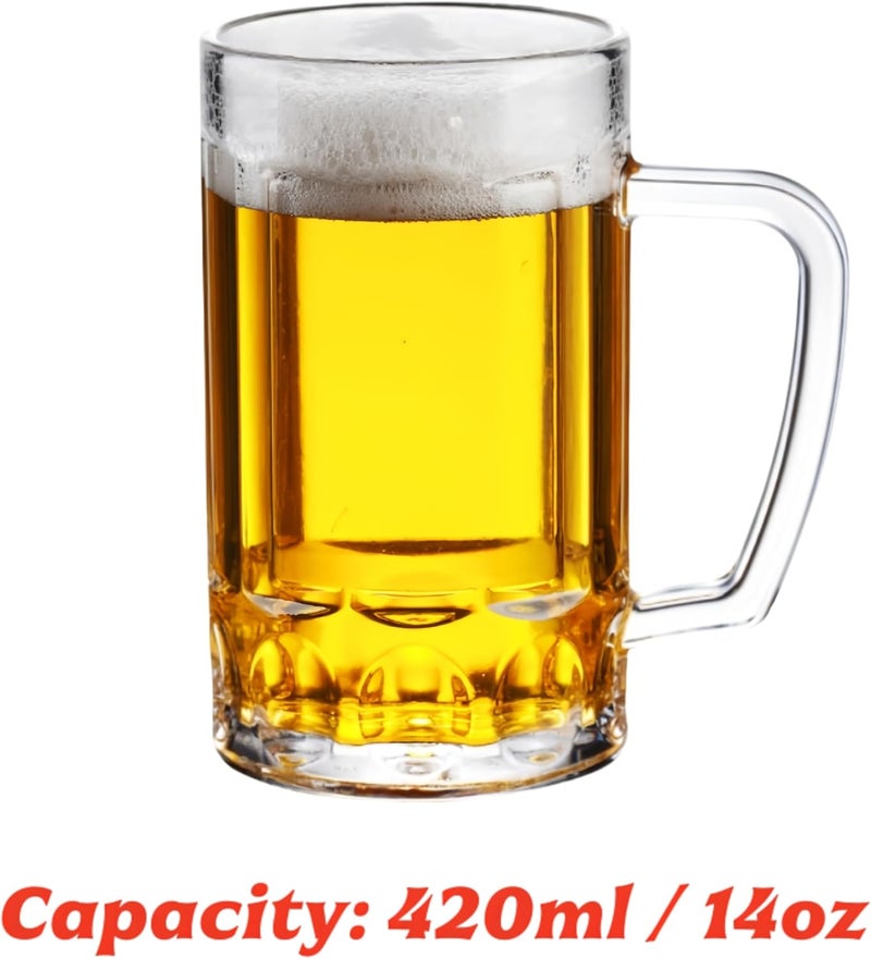 Komost 14oz Plastic Beer Mugs with Handle Set of 2, Reusable Unbreakable Beer Stein Drinking Cups for Party, Bar, Home, Hotel, Perfect for Whiskey, Juice, Cocktail Beverages - Image 2