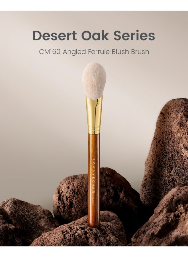 ROWNYEON Desert Oak Series CM 160 Angled Blush Brush for Cheeks Ideal for Powder Cream Blush Golden Brass Ferrule Ebana Bubinga Handle Soft Nylon Bristles - Image 4