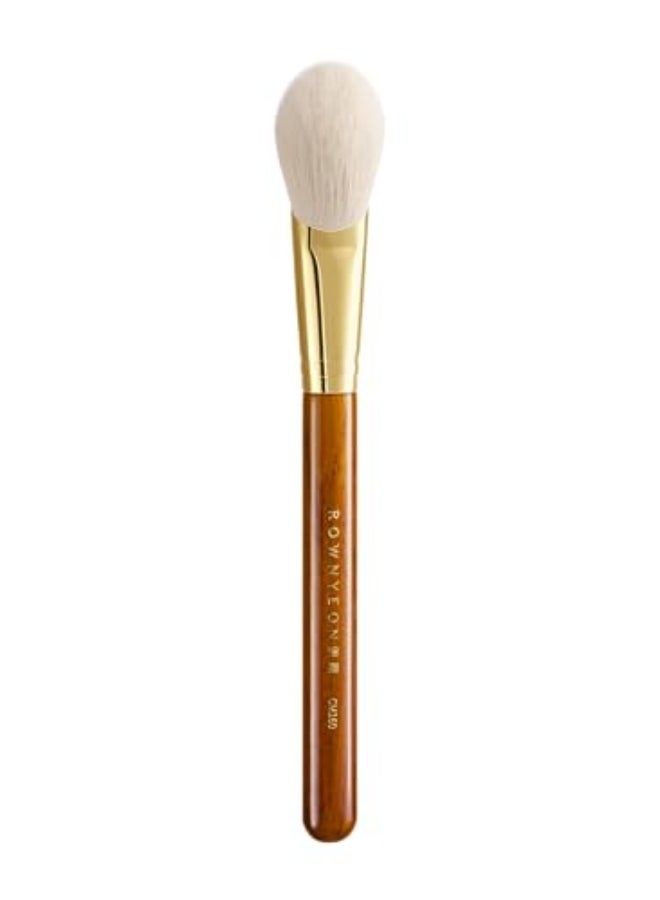 ROWNYEON Desert Oak Series CM 160 Angled Blush Brush for Cheeks Ideal for Powder Cream Blush Golden Brass Ferrule Ebana Bubinga Handle Soft Nylon Bristles - Image 1