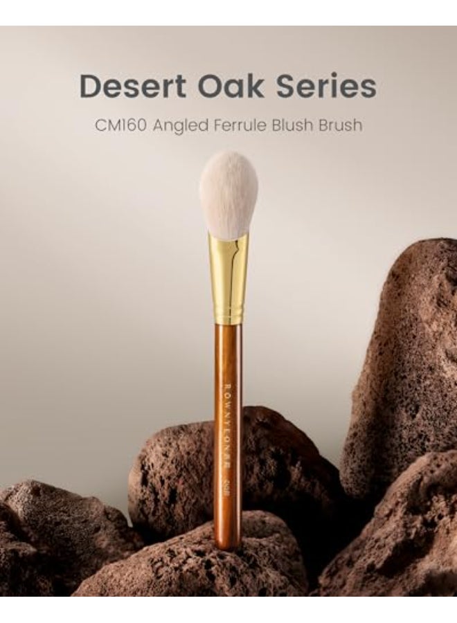 ROWNYEON Desert Oak Series CM 160 Angled Blush Brush for Cheeks Ideal for Powder Cream Blush Golden Brass Ferrule Ebana Bubinga Handle Soft Nylon Bristles - Image 3
