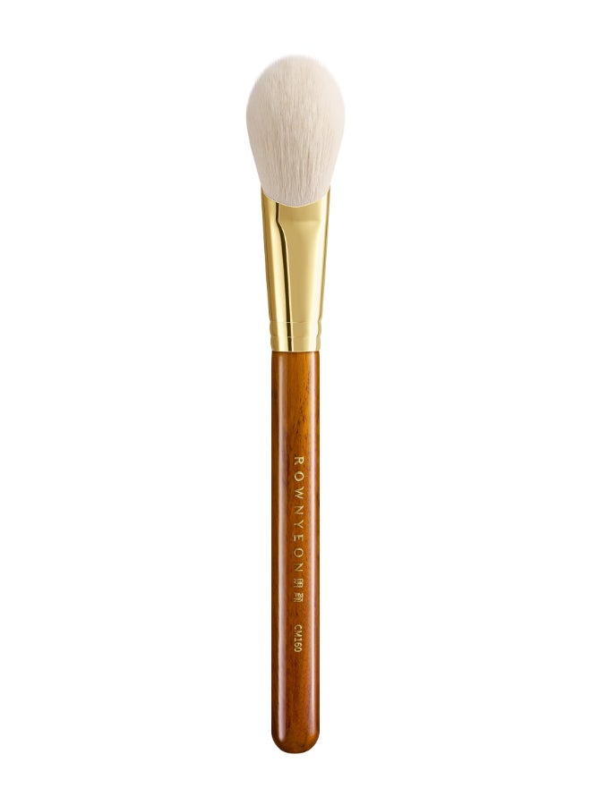 ROWNYEON Desert Oak Series CM 160 Angled Blush Brush for Cheeks Ideal for Powder Cream Blush Golden Brass Ferrule Ebana Bubinga Handle Soft Nylon Bristles - Image 2