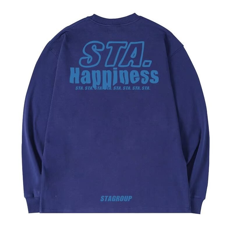Letter Print Men'S Long-Sleeve T-Shirt, Ins Style, Pullover, Loose Fit, Pure Cotton, Inner Layer, Trendy, Versatile, Antibacterial - Image 1