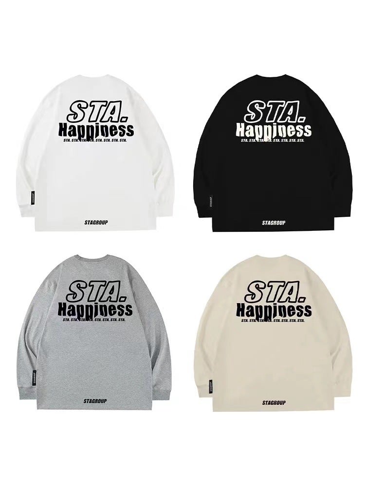 Letter Print Men'S Long-Sleeve T-Shirt, Ins Style, Pullover, Loose Fit, Pure Cotton, Inner Layer, Trendy, Versatile, Antibacterial - Image 5