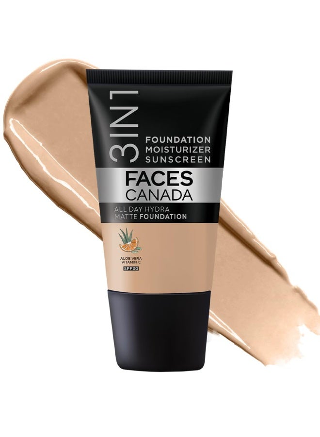 FACESCANADA Cream All Day Hydra Matte Foundation - Mini|3in1 Foundation + Moisturizer + SPF 30|24 HR Aloe Hydration & Vitamin C| 10HR Wear | Medium to High Buildable Coverage | Medium Natural (18 ml) - Image 1
