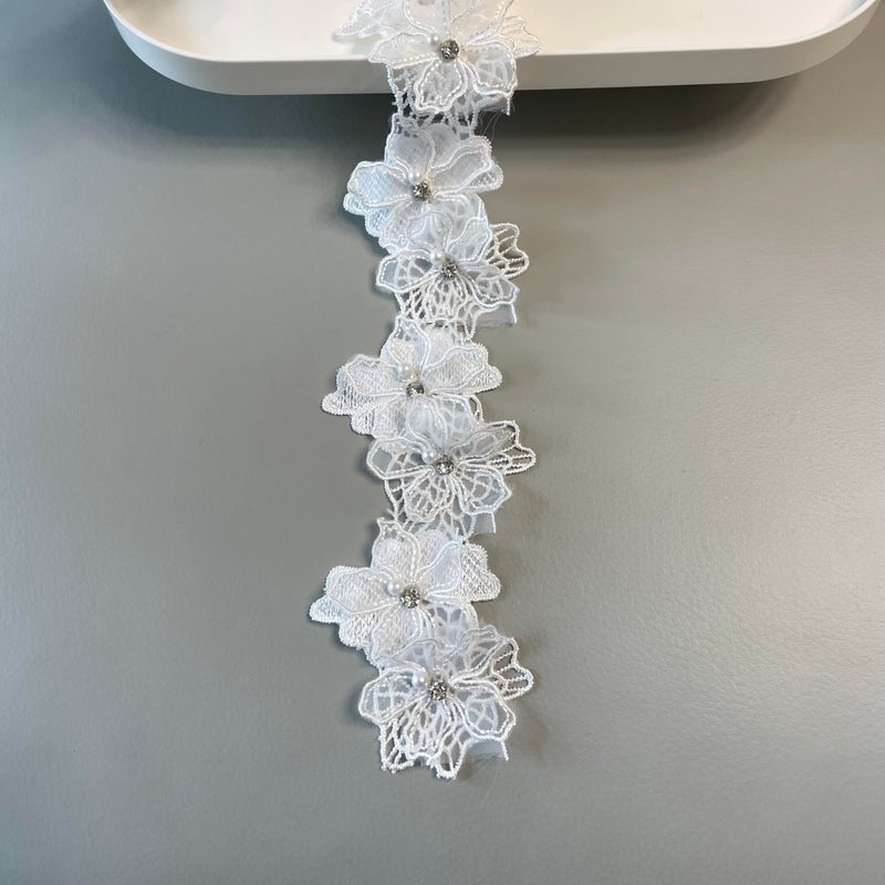 2 Yards Flower Pearl Lace Edging Trim Ribbon 8cm Width Trimmings Fabric Embroidered Applique Sewing Craft Wedding Bridal Dress Embellishment Party DecorationWhite