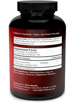 Divine Bounty Acetyl L-Carnitine Capsules 1200Mg Per Serving - L Carnitine Supplement 120 Vegetarian Capsules  - Image 2