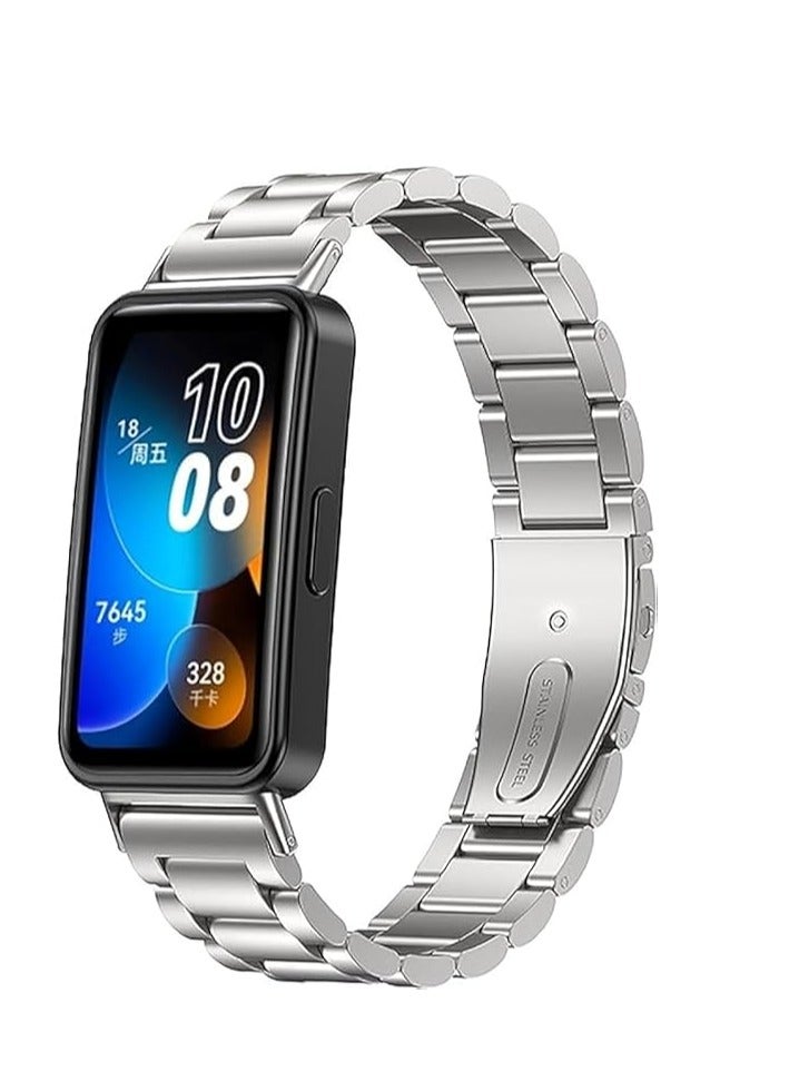 حزام معدني لهاتف  Huawei Band 10، سوار بديل من الفولاذ المقاوم للصدأ مع مشبك قابل للطي باللون الفضي - Image 1