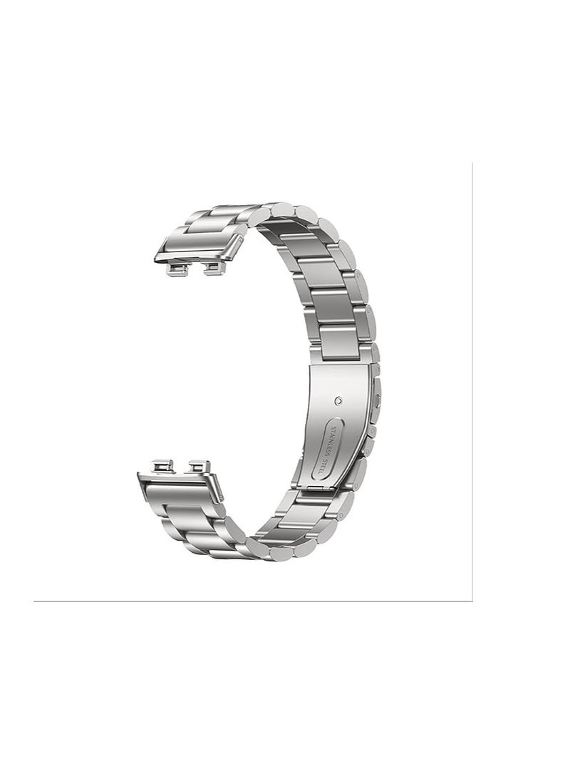 حزام معدني لهاتف  Huawei Band 10، سوار بديل من الفولاذ المقاوم للصدأ مع مشبك قابل للطي باللون الفضي - Image 2